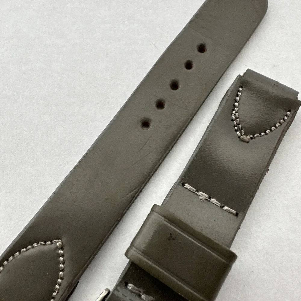 Genuine Shell Cordovan Leather Watch Strap Olive Green 2-Piece Band Silver Buckl